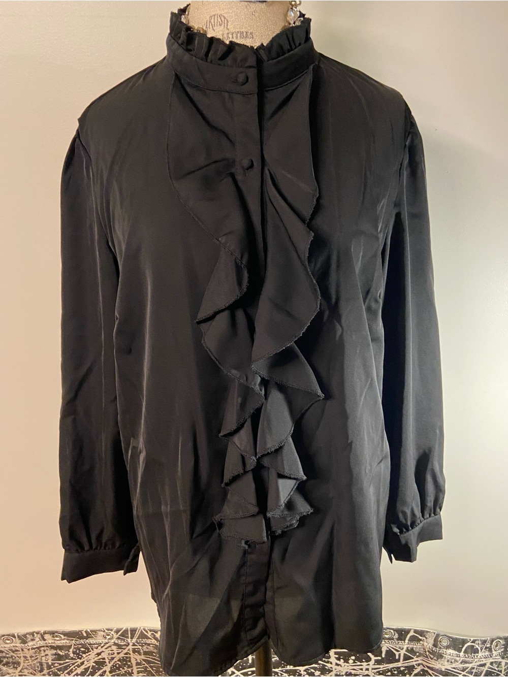 Women’s Black Ruffle Front Coat